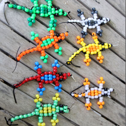 Awesome Pony Beads Lizard Pattern Craft Project For Kids