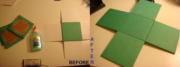 Cardboard base folded and glued into box shape