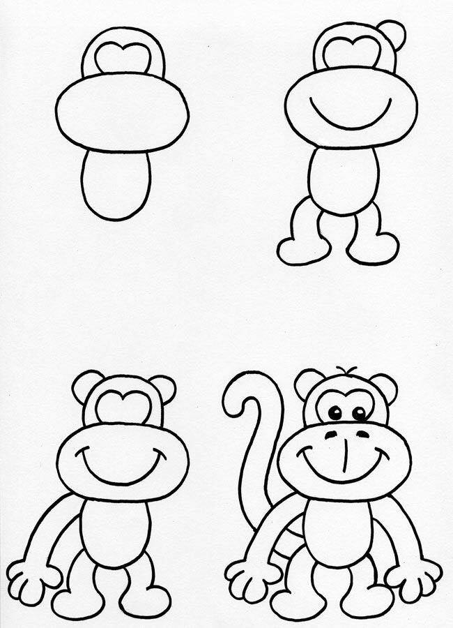 Simple Monkey Step by Step Drawing for Kindergarten Kids