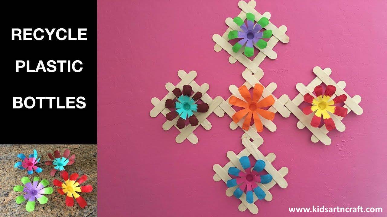 DIY Recycled Plastic bottle flowers with Popsicle sticks decoration