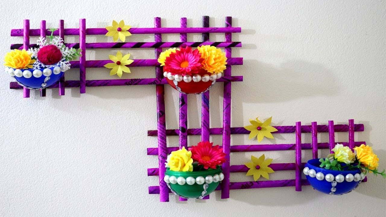 Easy Wall Hanging Decoration Craft Tutorial With Flower Vase