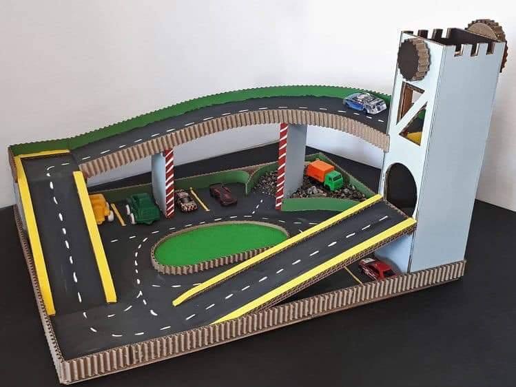 Cardboard Toy Car Track with Elevator and parking