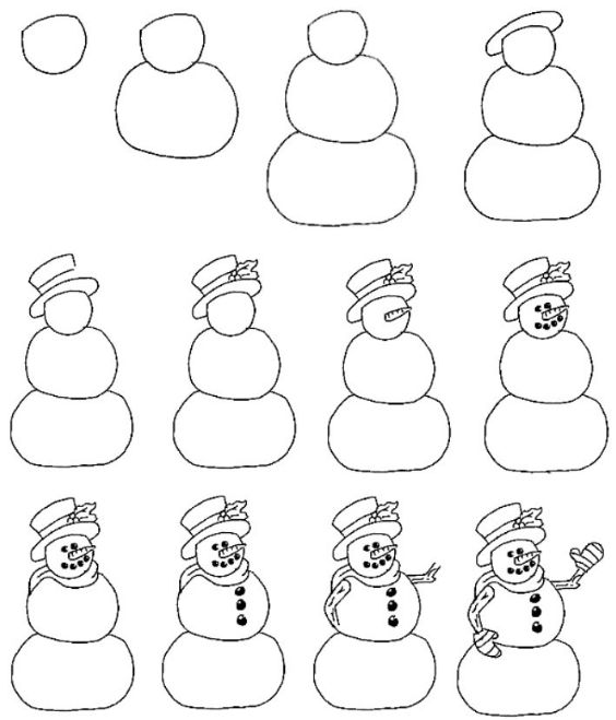 Christmas Drawing for Kids - Step By Step Tutorials Make A Snowman Out Of Paper