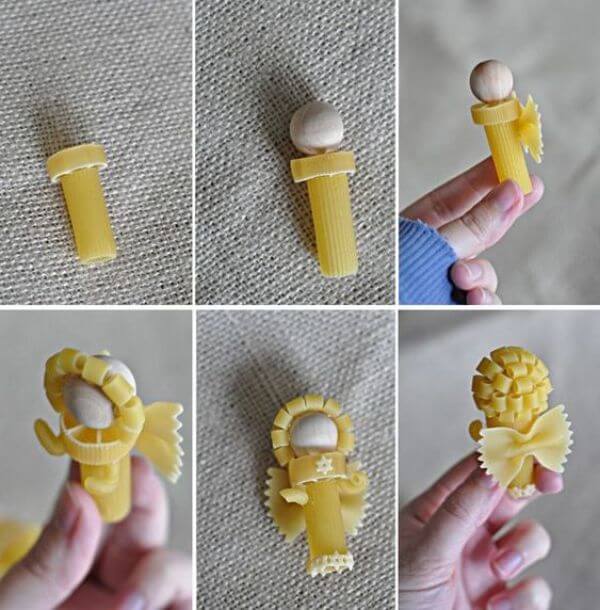 Create mini crafts from pasta