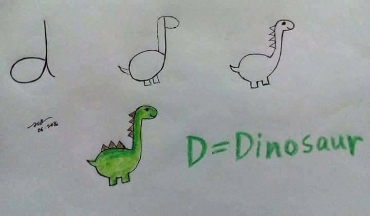 Alphabet Drawing for Kids - Step by Step Image Tutorials The Scary Dino And Fat Elephant