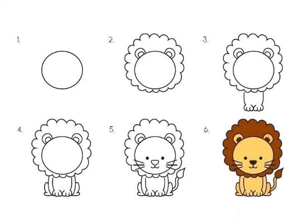 Step by Step Lion Drawing - Step by Step Tutorials On Animal Drawings.
