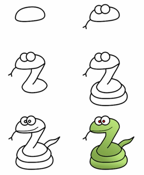 How to Draw Animals - Snake Step by Step Drawing
