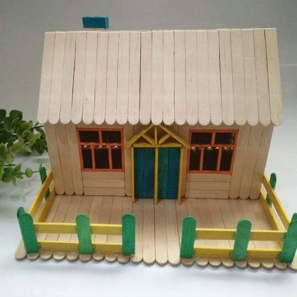  Make a replica building using Popsicle Sticks A popsicle stick house with minimalistic colours