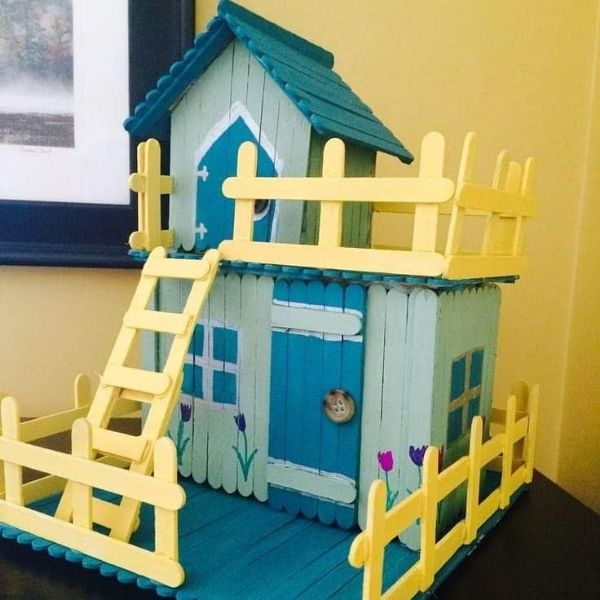 Generate a miniature residence with Popsicle Sticks The duplex popsicle stick house