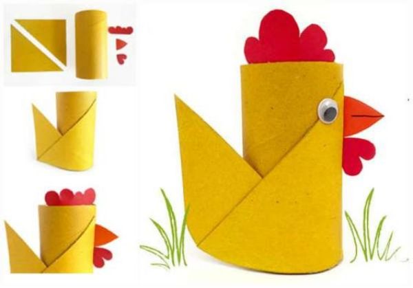 The rooster from toilet paper rolls