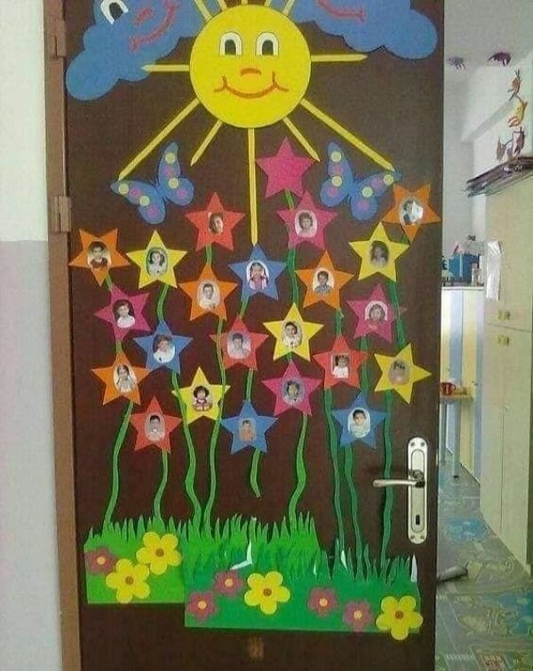 Door Decorating Idea With Paper Sun & Butterfly, Little Star With Pictures