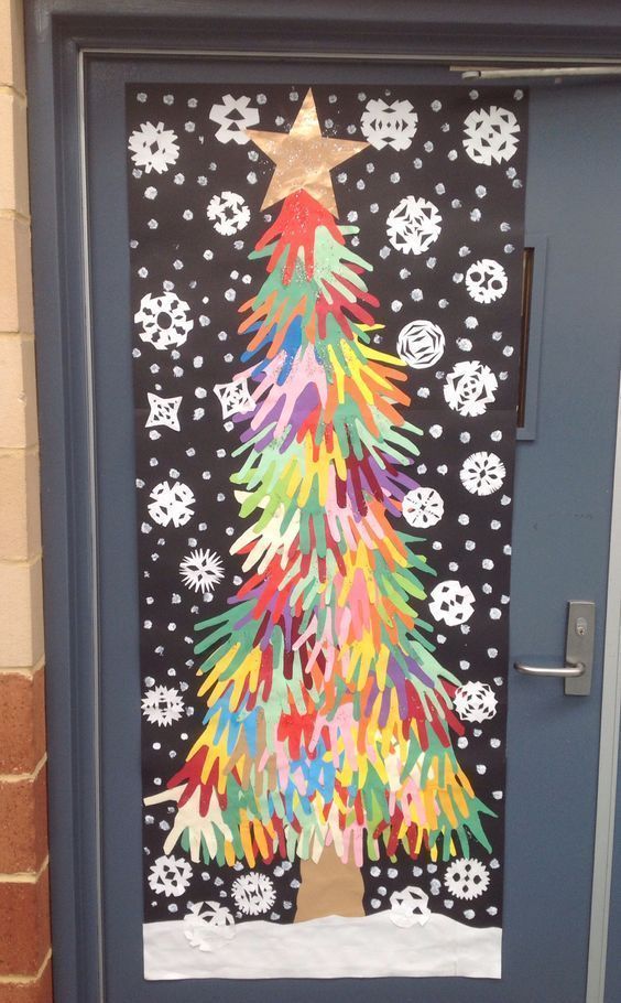 Christmas Classroom Door Decoration Ideas Christmas Tree Made Up of Up Hand Shaped Papers For Door Decoration
