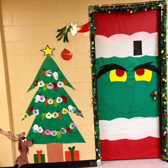 Christmas Classroom Door Decoration Ideas Fun Santa Claus And Christmas tree for decorating doors