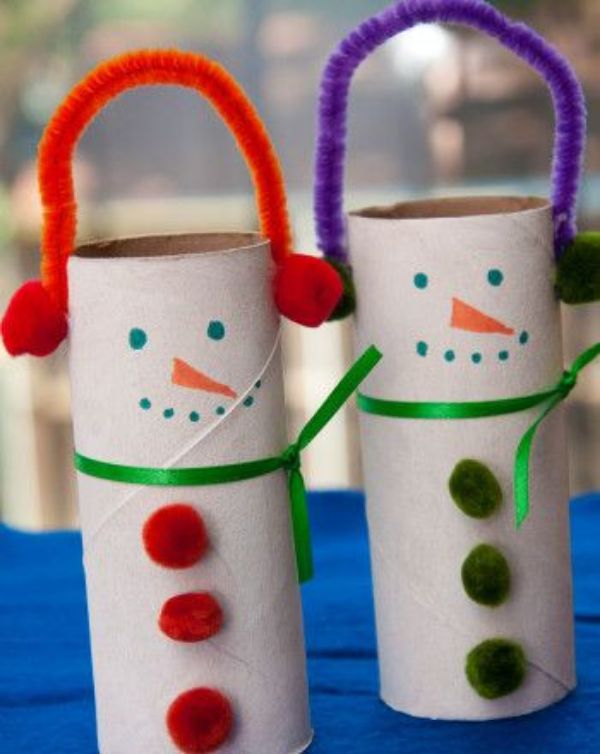 Christmas Snowman Ideas-Easy Snowman Crafts for Kids Cardboard Pole Snowman