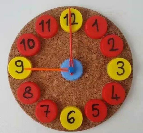 Simple Clock Craft For Kids To Tell About Time Bottle Cap Clock