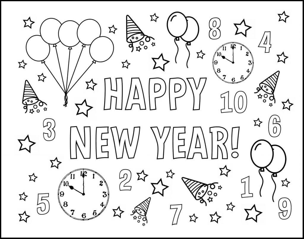 Happy New Year Coloring Banner