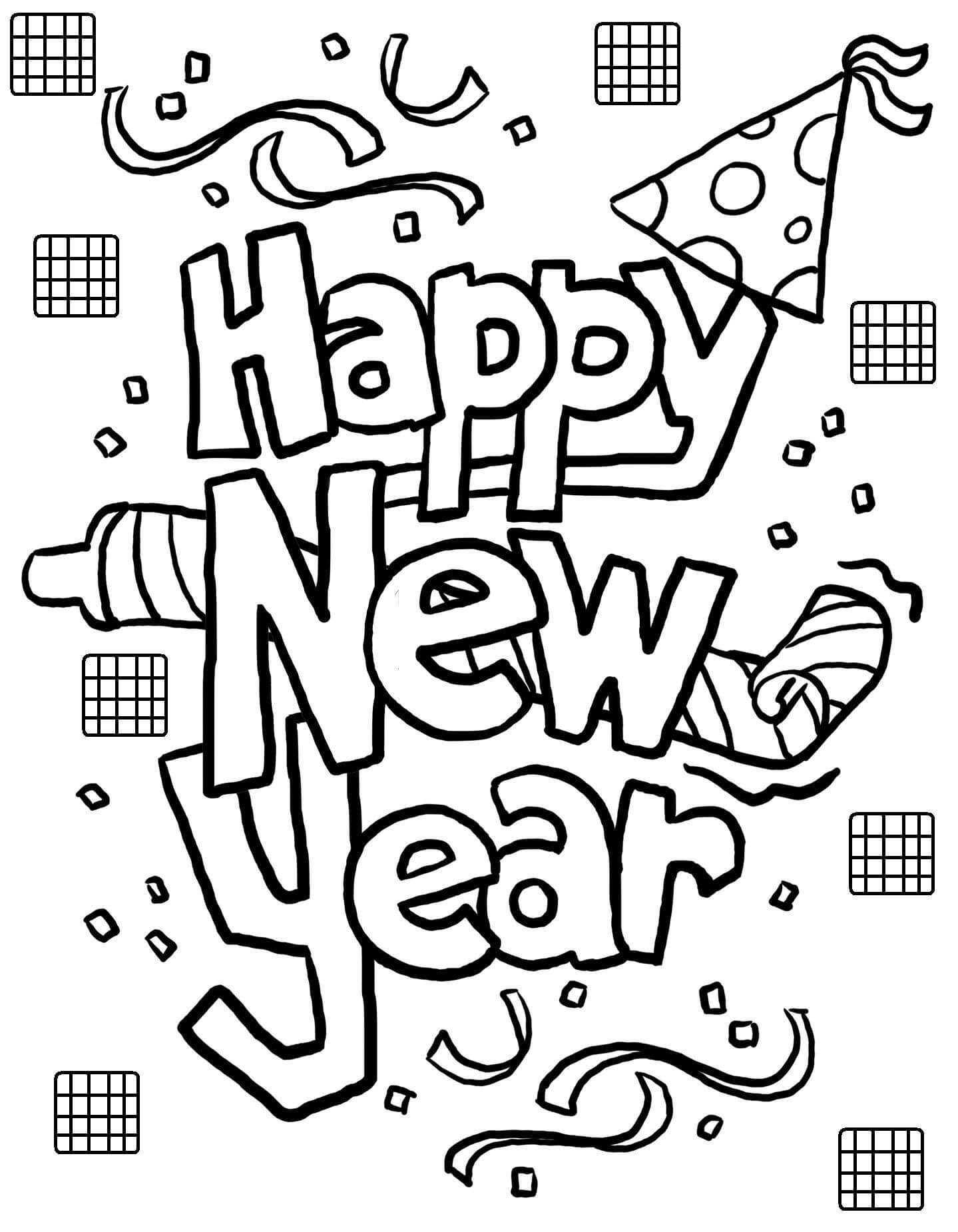 New Year Doodle for kids to color