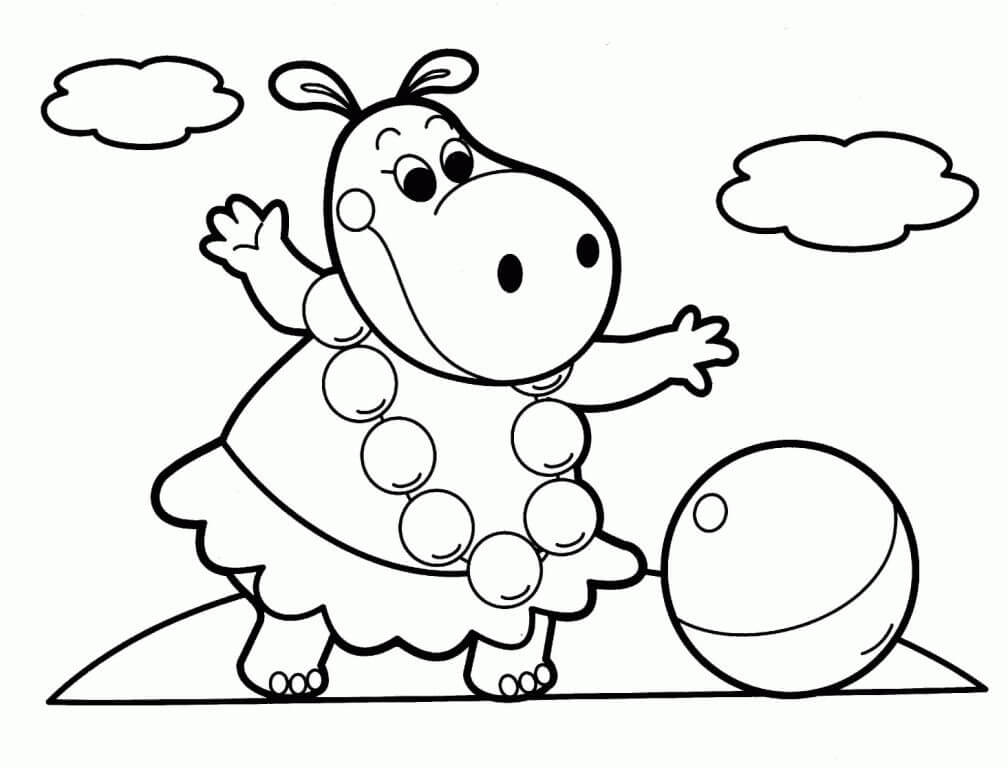 Dancing Hippo Printable Coloring Pages for Animals for Youngsters 