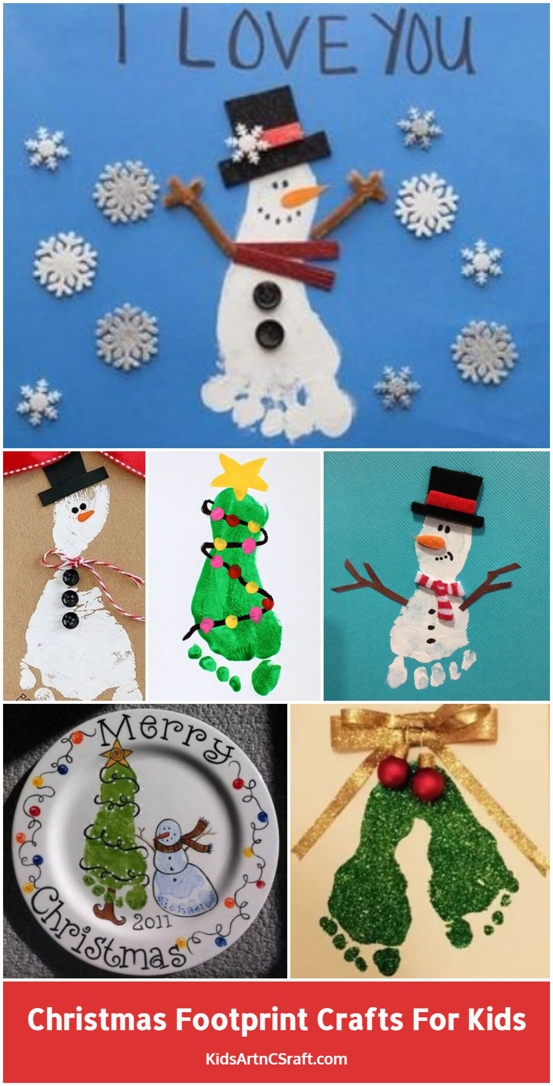Christmas Footprint Crafts for Kids - Reindeer, Snowmen, Christmas Bell & More