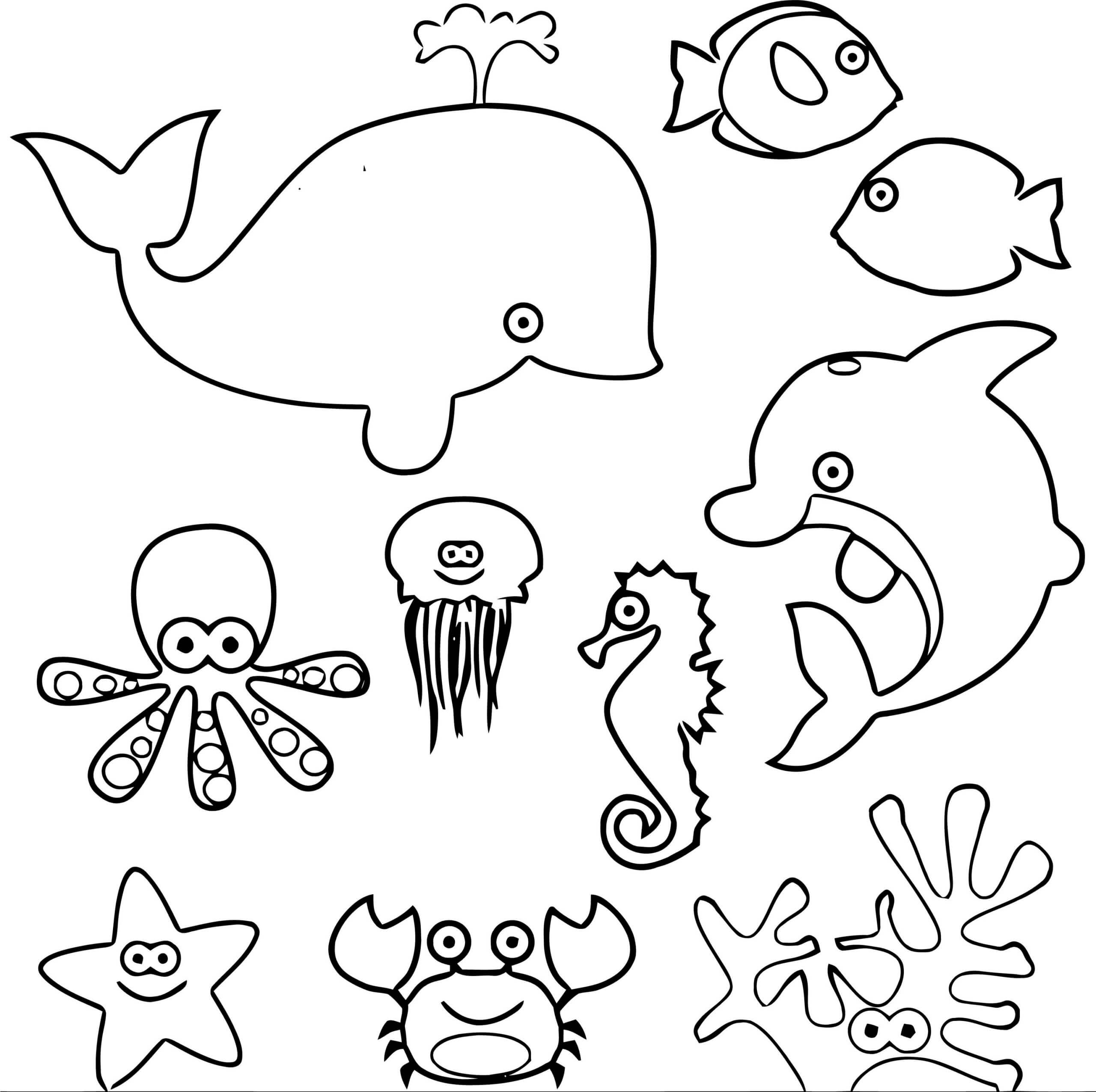 Easy Sea Animal Coloring Pages for Kids   Kids Art & Craft