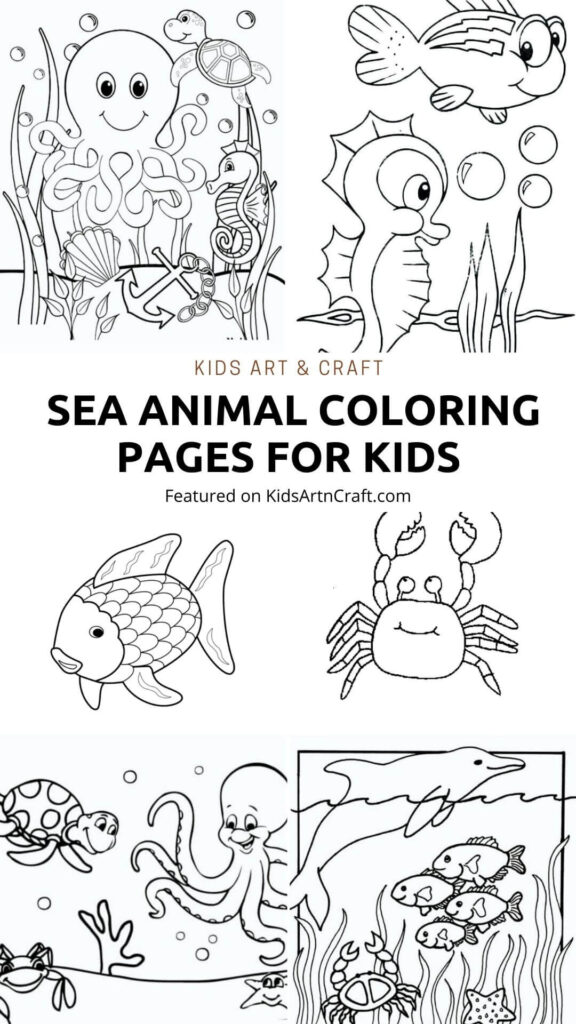 Easy Sea Animal Coloring Pages for Kids Coloring Pages of Marine Creatures for Children