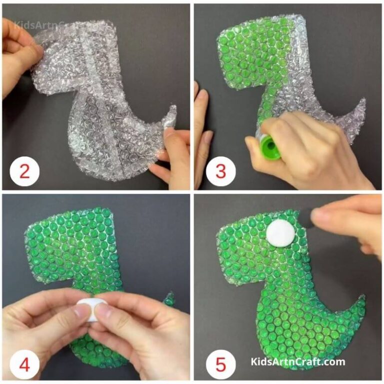 How to Make Bubble Wrap Dinosaur Step by Step Instructions Kids Art & Craft