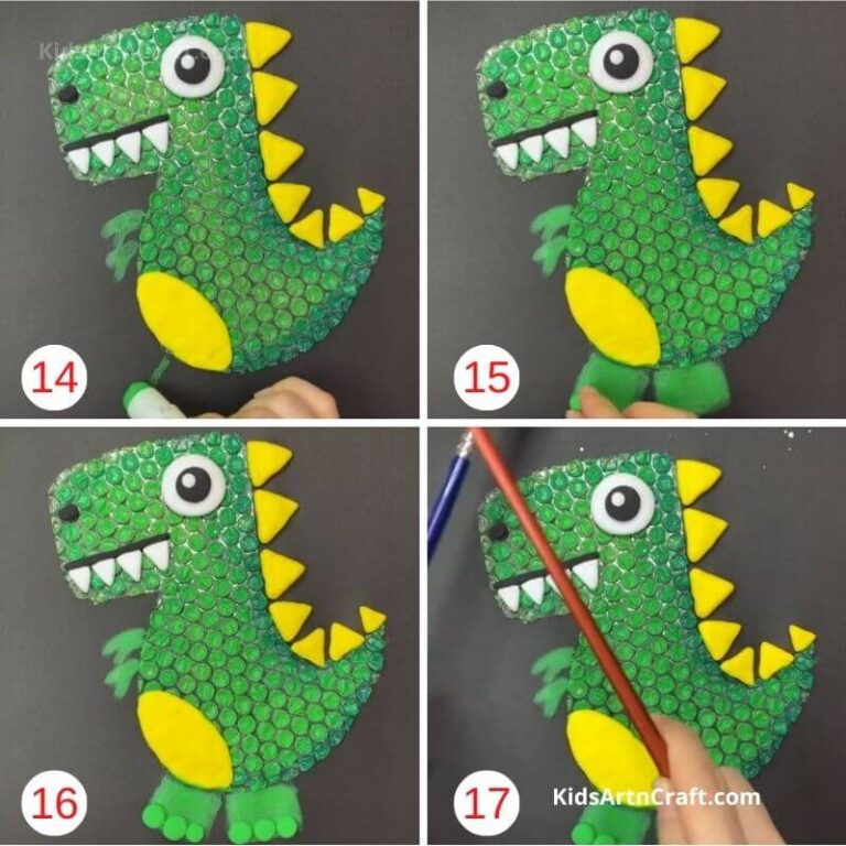 How to Make Bubble Wrap Dinosaur Step by Step Instructions Kids Art & Craft