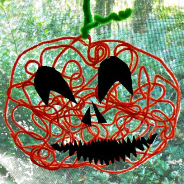 Simple To Make Hanging Pumpkin Art & Craft With Yarn - Fun Things to Do on Halloween for 5-Year-Olds 