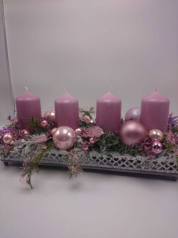Christmas Table Ornaments Pink candle tray