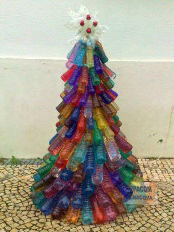 Christmas tree with colourful plastic bottles