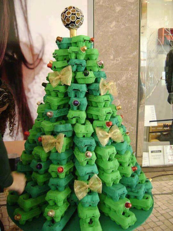 . Christmas tree with plastic or paper egg- trays