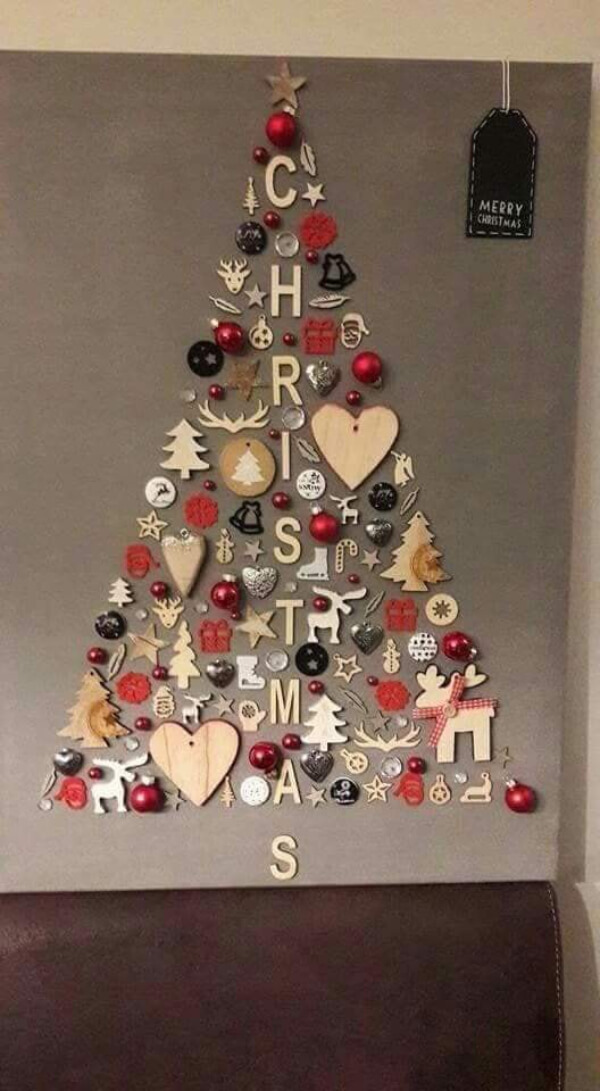 Christmas Tree Of Wall Decorations With Wooden Stickers