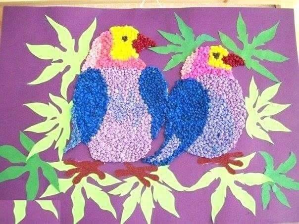 Colourful Birds on A Tree with crumpled papers Crafts & Activities For Kids