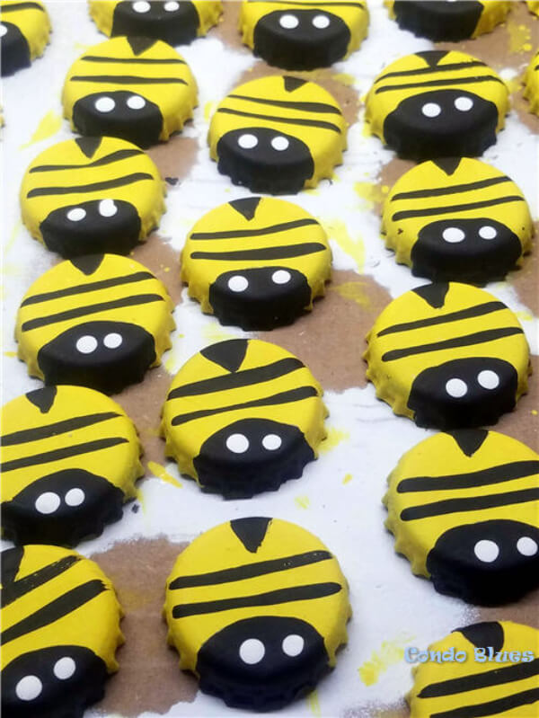 Bottlecap Bees Bee Crafts For Kids for School Project