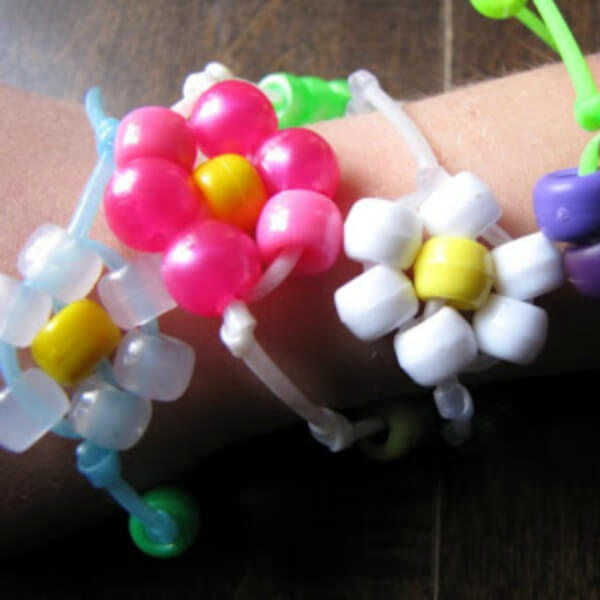 Simple Flower Pony Beaded Bracelet Craft Idea For Kids
