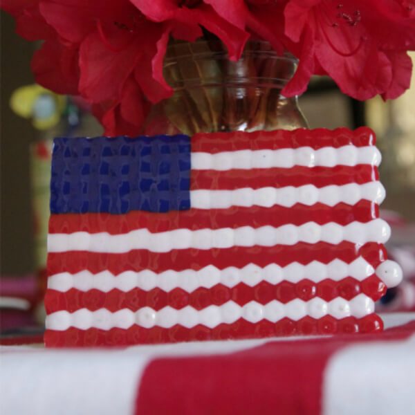 American Flag Decoration Craft Using Melting Pony Beads For Kids