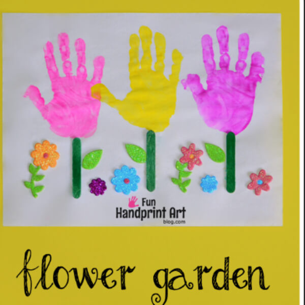 Adorable Popsicle Stick Flower Garden Handprint Art & Craft