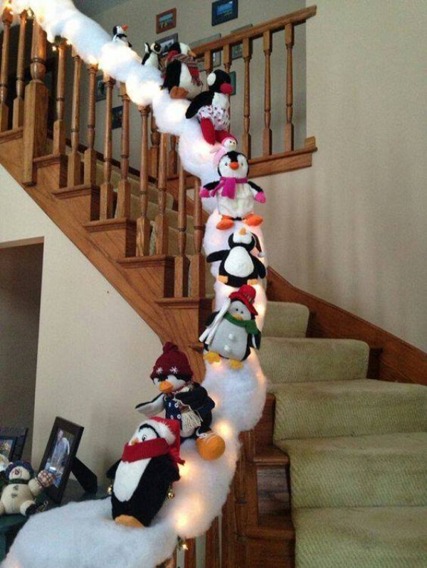 Staircase Decoration with Soft Toys and cotton for Christmas