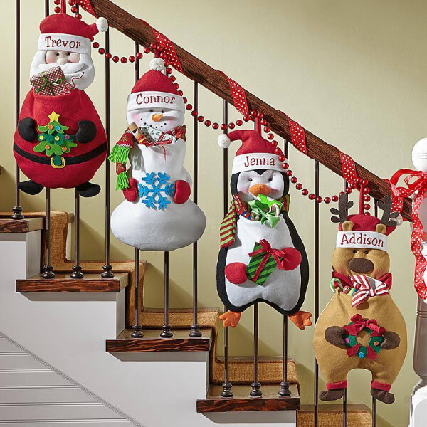Staircase Decoration with ribbons and soft toys for Christmas