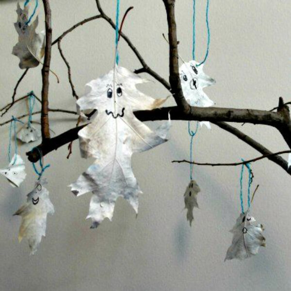 Hanging Ghost Leaf Craft For Halloween Tree - Engaging Tasks For Five Year Olds On Halloween