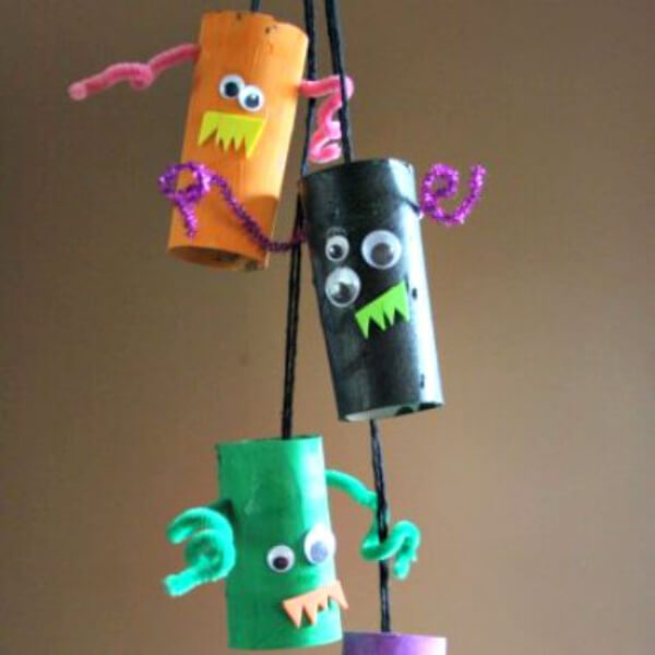 Handmade Hanging Monster Craft With Toilet Roll Tube & Pipe Cleaner