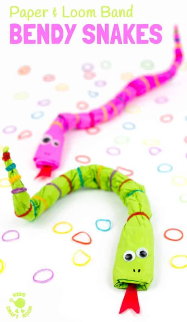 Easy To Make A Tissue Paper & Loom Band Snake Crafts For Kindergarten