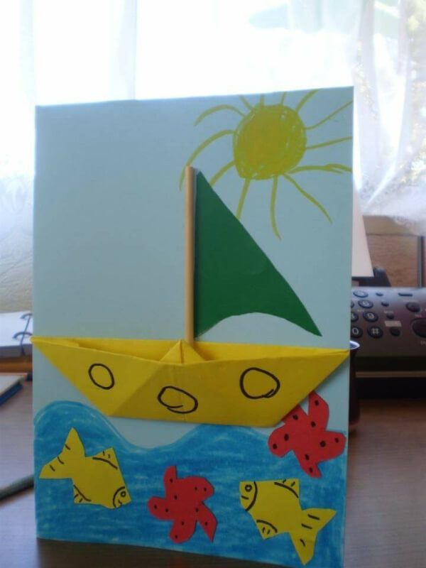 3D Paper Boat with Some Fishes Craft Ideas for Kids