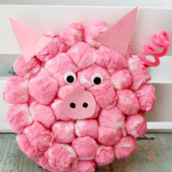 Pinky Piggy Cotton Ball Craft