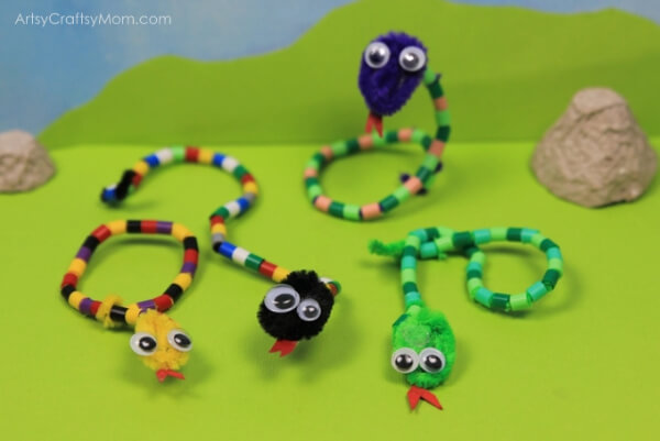 DIY Snake Crafts With Use Of  Pipe Cleaner & Perler Beads For Kindergarten