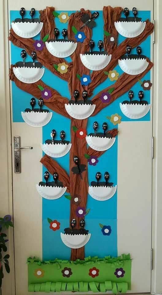 School Decoration Ideas for Walls & Doors Amazing Tree Idea With Birds Nestle