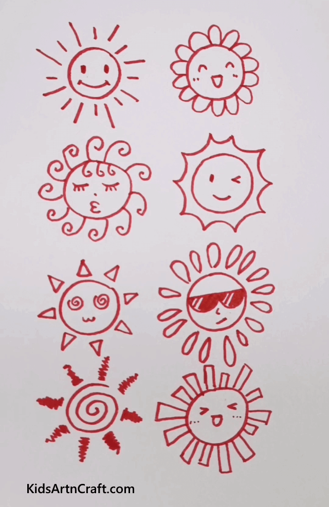 Cute Sun Faces Easy Drawing Idea for Kids Easy to Make Drawing Ideas for Kids