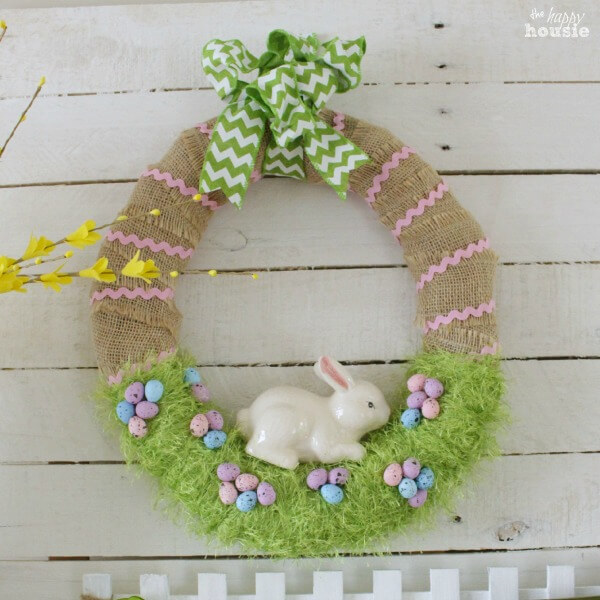 DIY Easter Wreaths Easter Wreath with Easter Grass and Bunny
