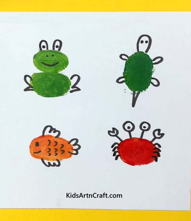DIY Thumb Painted Colourful Quirky Animals