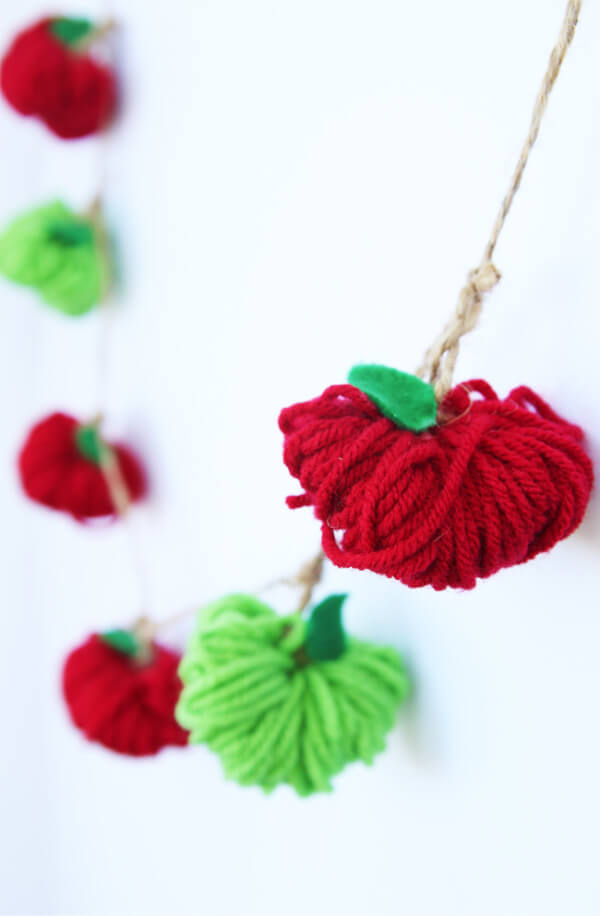 Yarn Apple Garland Apple Crafts for Kids Made with Everyday Supplies